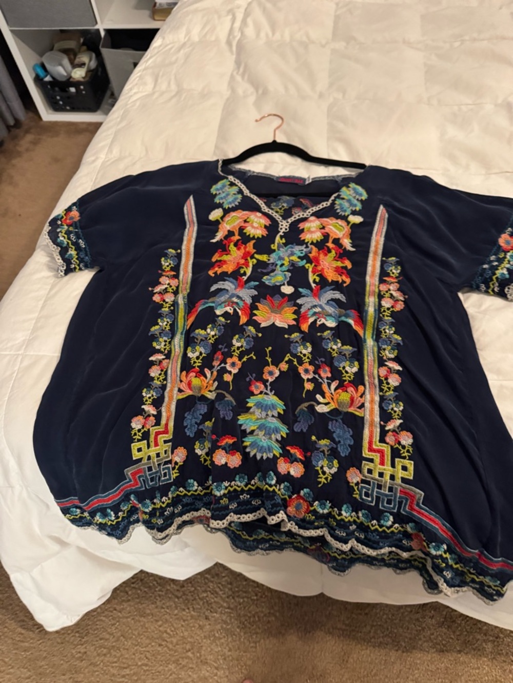 Embroidered Johnny Was Navy Floral Women's Top